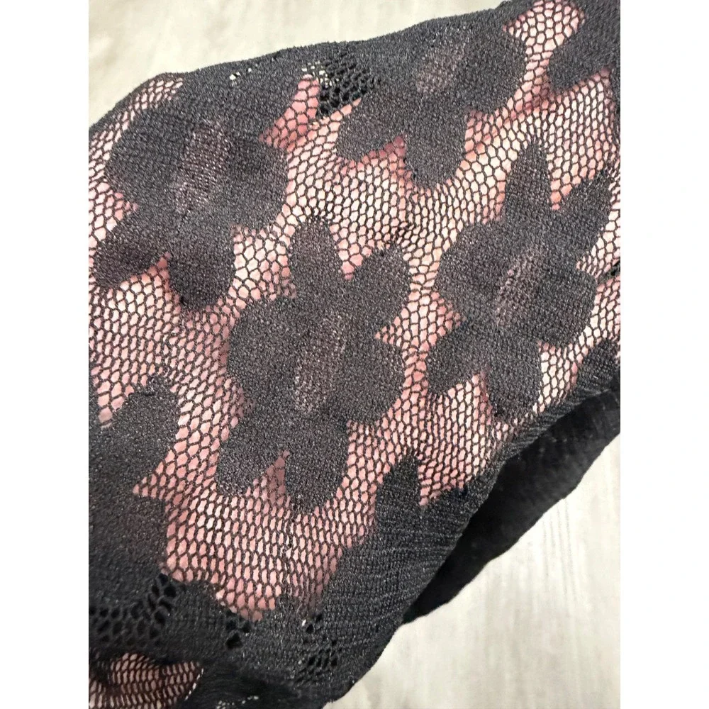 Black Flower Lace Sheer Mesh Cami Top XL Whimsigoth Fairy Grunge Y2K Coquette